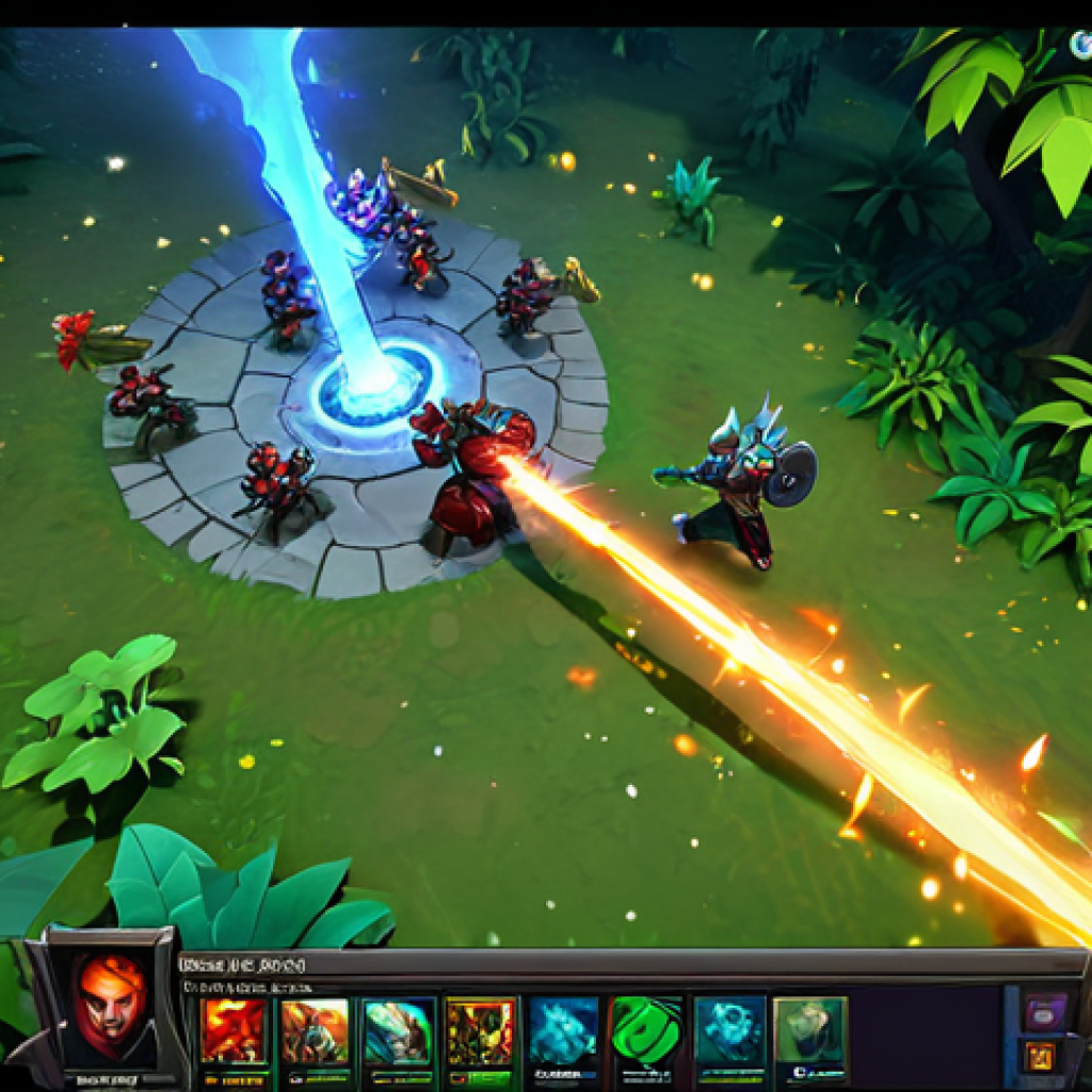 Dota 2 - Strategic Gameplay** "A vibrant, dynamic screenshot of a Dota 2 team fight in progress, viewed from an isometric perspective. Five fully clothed heroes are engaged in battle amidst lush jungle terrain, with spell effects illuminating the scene. Focus on strategic positioning and ability usage. The characters have perfect anatomy and correct proportions. The scene is safe for work, appropriate content, and family-friendly. Include quality modifiers: 'high resolution', 'detailed environment', 'epic scale', 'professional', 'fully clothed', 'modest', 'digital art'." **