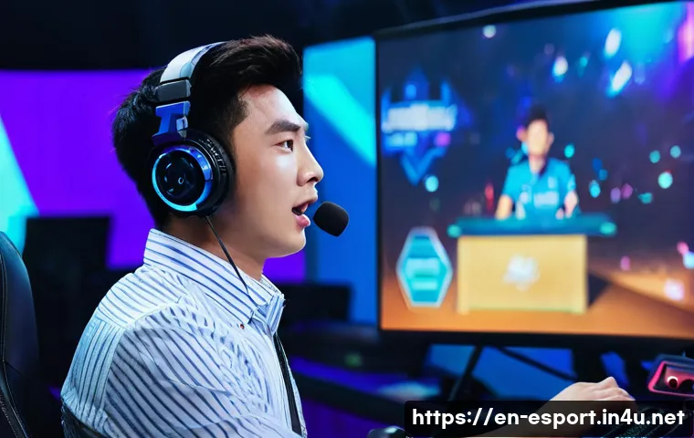 LCK 해설가 추천 - **Dynamic LCK Play-by-Play Caster in Action:** A male esports commentator in his late 20s to early 3...