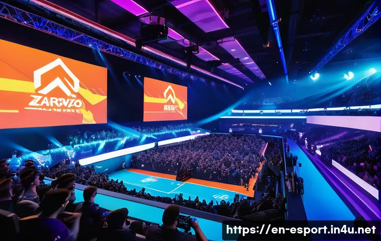 오버워치 리그 명경기 - A dynamic esports arena scene featuring an intense Overwatch League match in progress, showcasing a ...