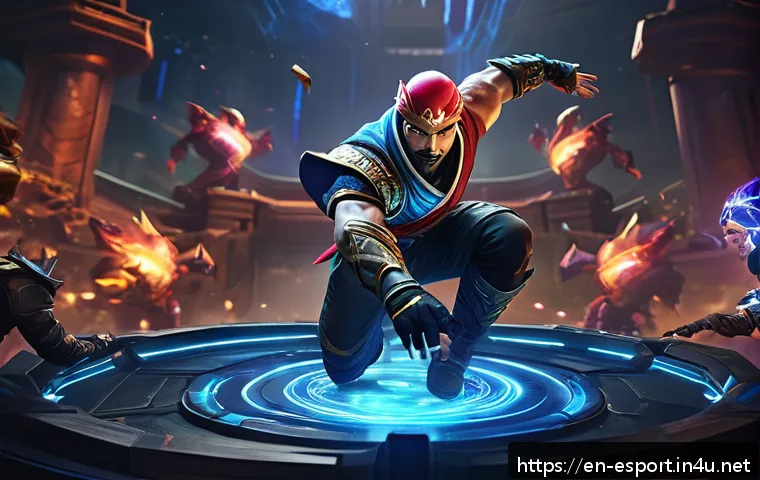 LOL 명경기 클립 정리 - A dynamic esports scene inside a futuristic, high-tech arena showcasing a tense moment of a Baron st...