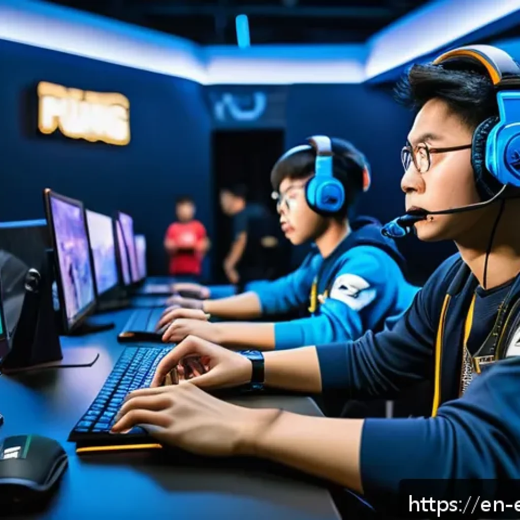 배틀그라운드 e스포츠 팀 순위 - A dynamic esports arena scene showing a diverse team of young PUBG players from Southeast Asia in in...