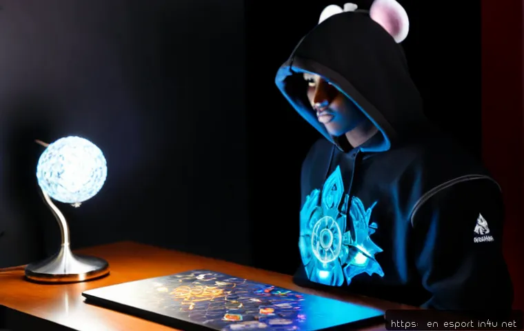 LOL 관련 굿즈 추천 - Photorealistic cozy gaming desk featuring premium fantasy-themed collectible merchandise: a detailed...