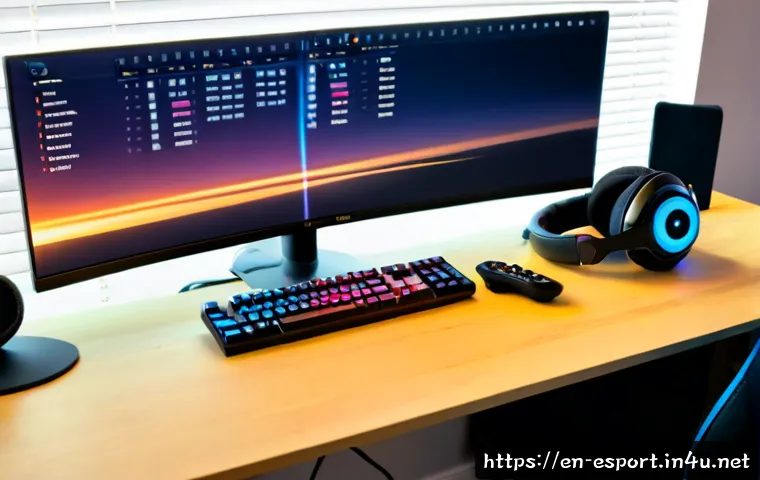 LOL 서머 시즌 일정 - Photorealistic esports summer season schedule concept, a modern home desk with a blank monthly calen...